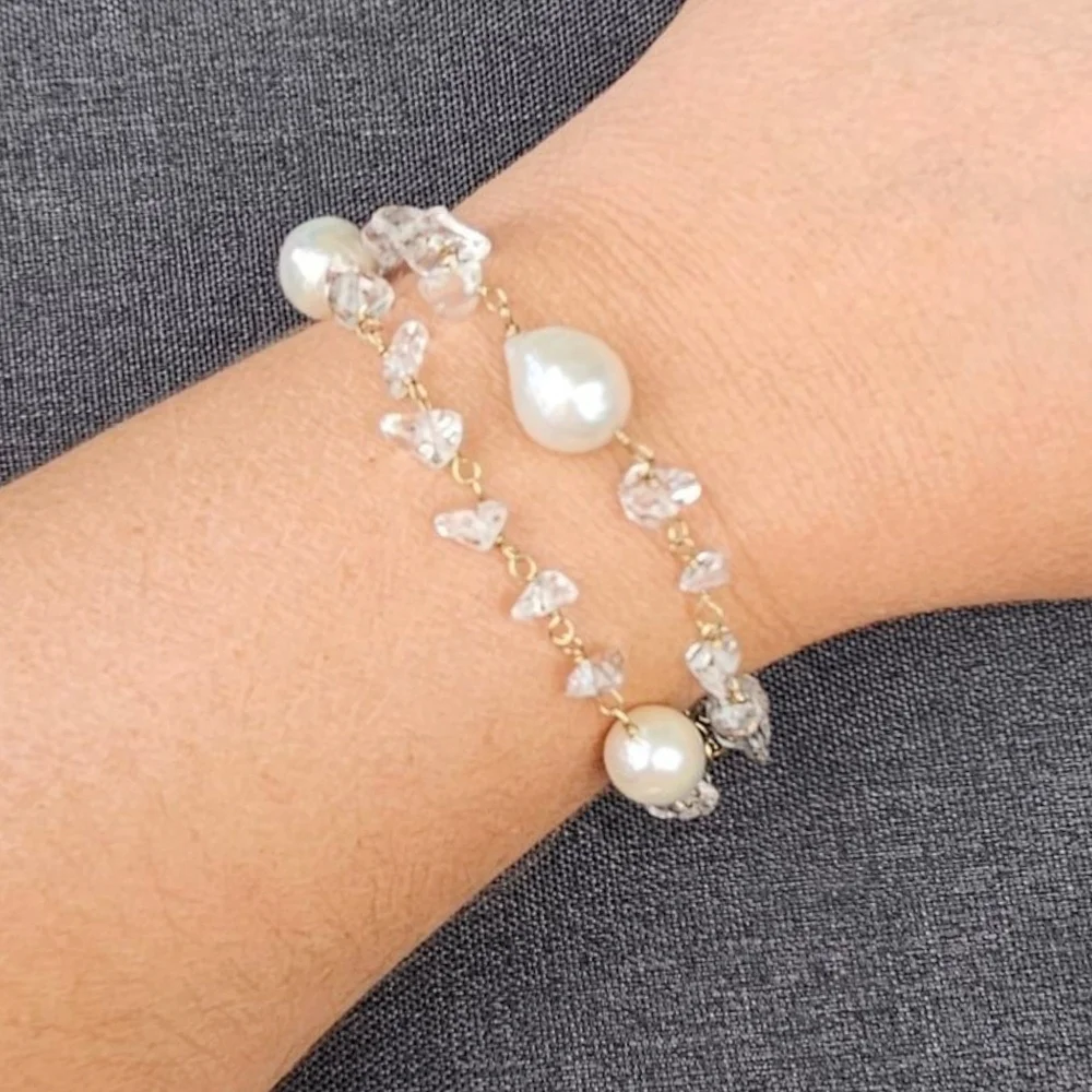 Freshwater Pearl Sterling Bracelet Quartz Gold Plated Double Strand Lucoral 7